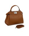 Genuine Leather Bag with Silver Hardware and Two Compartments