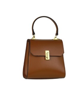 Elegant leather bag with short handle, long strap, and back pocket