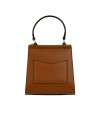 Elegant leather bag with short handle, long strap, and back pocket