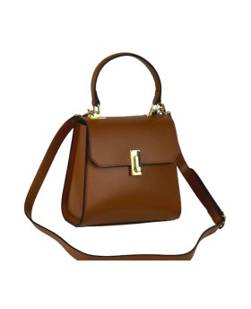 Elegant leather bag with short handle, long strap, and back pocket